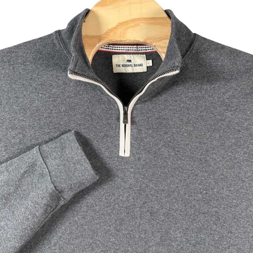 The Normal Brand Quarter Zip Pullover Men L Gray Cotton Blend Mock Neck Sweater